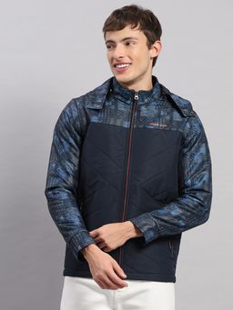 Monte Carlo - Men's Regular Fit Printed Zipper Full Sleeve Navy Blue Jacket