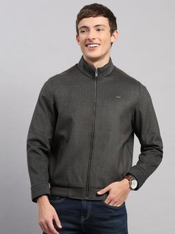 Monte Carlo - Men's Regular Fit Striped Zipper Full Sleeve Brown Jacket