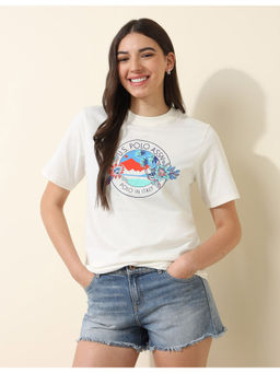 U.S. POLO ASSN. - White Boxy Fit Brand Printed T-Shirt