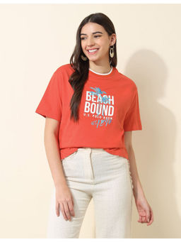 U.S. POLO ASSN. - Orange Boyfriend Fit Brand Typography Printed T-Shirt