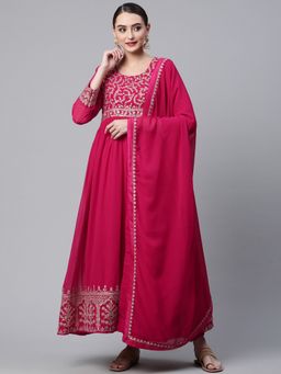 Readiprint - Semi-Stitched Anarkali Georgette Pink Kurta with Bottom and Dupatta (Set of 3)