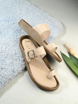 EGOSS - Beige Lady Boss Genuine Leather Casual Flipflops