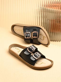 EGOSS - Black Lady Boss Genuine Leather Casual Flipflops