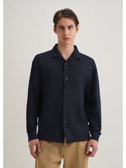 Banana Club - Navy Blue Poly Solid Shacket