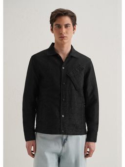 Banana Club - Black Polyester Self Design Shacket