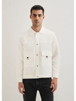 Banana Club - White Cotton Blend Self Design Shacket