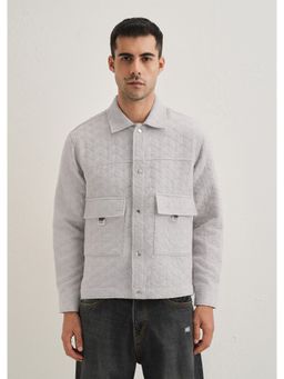 Banana Club - Grey Cotton Blend Self Design Shacket