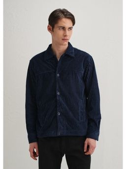 Banana Club - Navy Blue Polyester Solid Shacket
