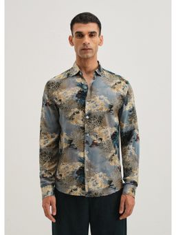Banana Club - Blue Viscose Rayon Printed Shirt