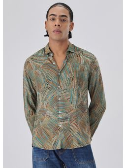 Banana Club - Green Viscose Rayon Printed Shirt