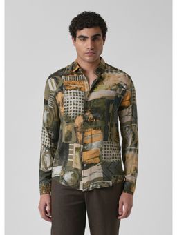 Banana Club - Olive Viscose Rayon Printed Shirt
