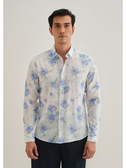 Banana Club - White Cotton Linen Printed Shirt