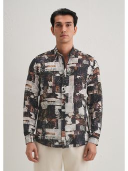 Banana Club - Black Cotton Linen Printed Shirt