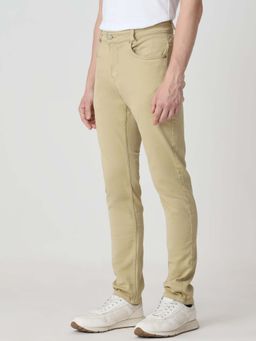 Mufti - Beige Cotton Blend Solid Jeans