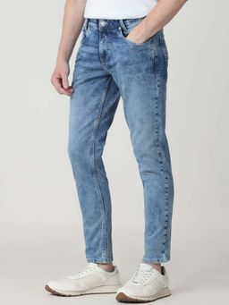 Mufti - Blue Cotton Blend Solid Jeans
