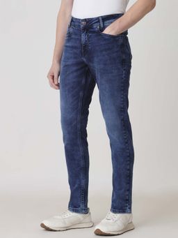 Mufti - Blue Cotton Blend Solid Jeans