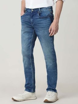Mufti - Blue Cotton Blend Solid Jeans