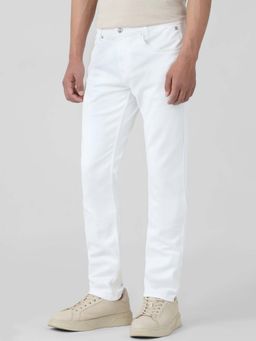 Mufti - White Cotton Blend Solid Jeans