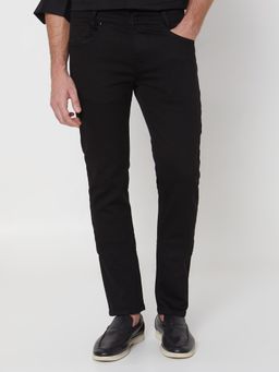 Mufti - Black Cotton Blend Solid Jeans