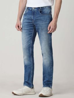 Mufti - Blue Cotton Blend Solid Jeans