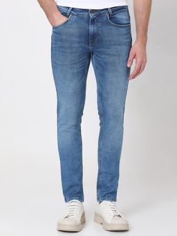 Mufti - Blue Cotton Blend Solid Jeans