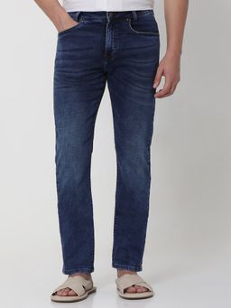 Mufti - Blue Cotton Blend Solid Jeans