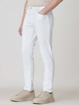 Mufti - White Cotton Blend Solid Jeans
