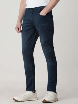 Mufti - Blue Cotton Blend Solid Jeans