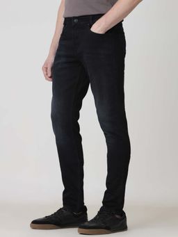 Mufti - Black Cotton Blend Solid Jeans
