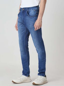 Mufti - Blue Cotton Blend Solid Jeans