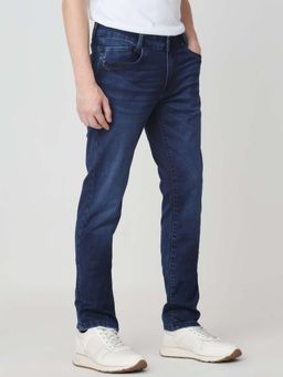 Mufti - Blue Cotton Blend Solid Jeans