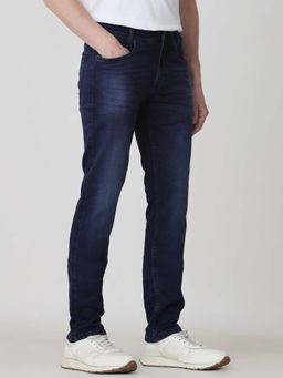 Mufti - Blue Cotton Blend Solid Jeans