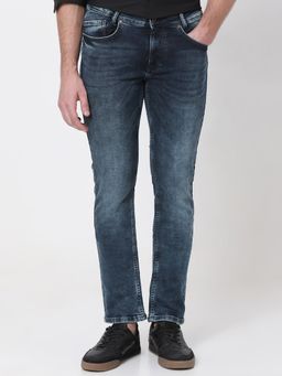 Mufti - Blue Cotton Blend Solid Jeans