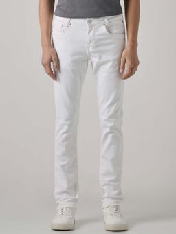 Mufti - White Cotton Blend Solid Jeans