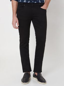 Mufti - Black Cotton Blend Solid Jeans
