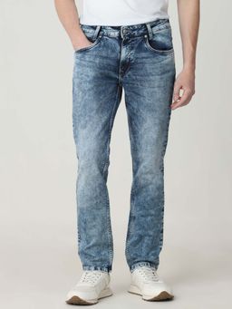 Mufti - Blue Cotton Blend Solid Jeans
