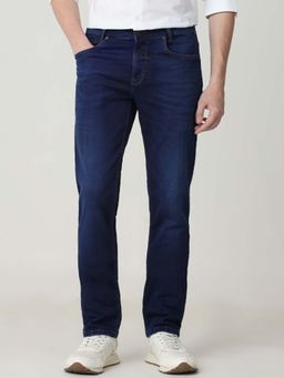 Mufti - Blue Cotton Blend Solid Jeans