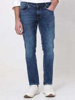 Mufti - Blue Cotton Blend Solid Jeans