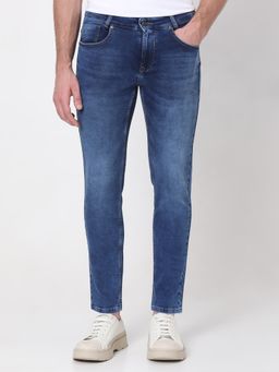 Mufti - Blue Cotton Blend Solid Jeans