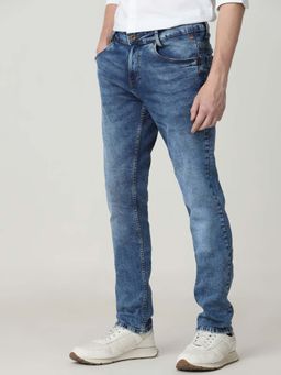 Mufti - Blue Cotton Blend Solid Jeans