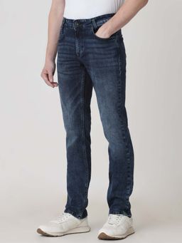 Mufti - Blue Cotton Blend Solid Jeans