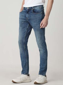 Mufti - Blue Cotton Blend Solid Jeans