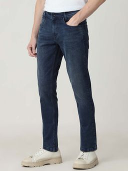 Mufti - Blue Cotton Blend Solid Jeans