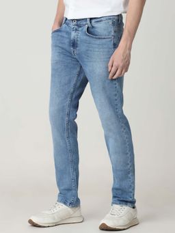 Mufti - Blue Cotton Blend Solid Jeans