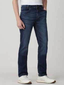 Mufti - Blue Cotton Blend Solid Jeans