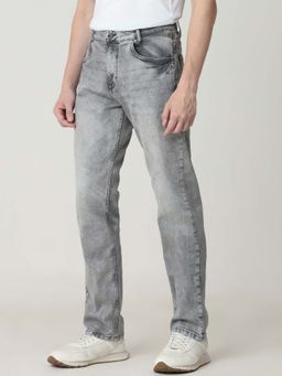 Mufti - Grey Cotton Blend Solid Jeans