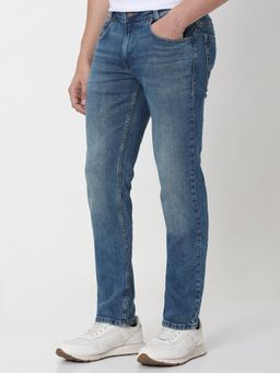 Mufti - Blue Cotton Blend Solid Jeans