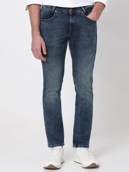 Mufti - Blue Cotton Blend Solid Jeans