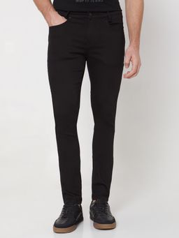 Mufti - Black Cotton Blend Solid Jeans