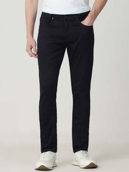 Mufti - Navy Blue Cotton Blend Solid Jeans